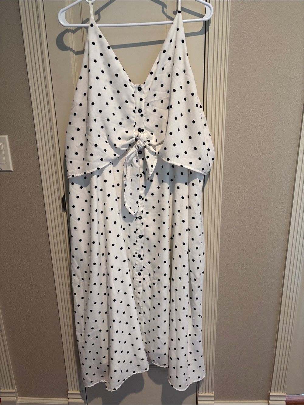 BP White Polka Dot Tie-Front Midi Dress